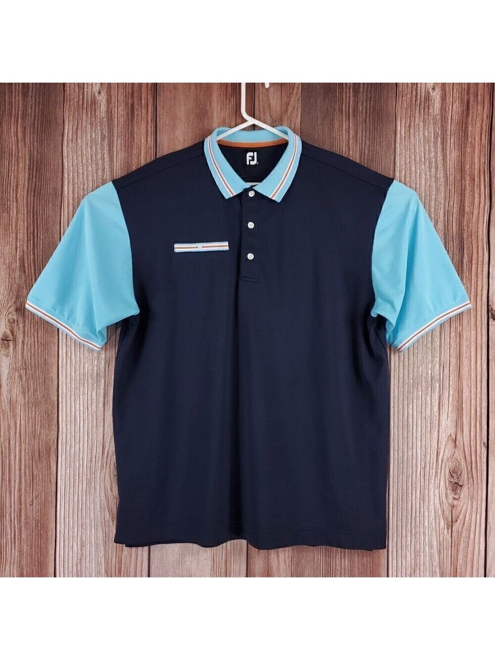 Footjoy FJ Mens Sz XXL Blue Orange Colorblock Striped One Pocket Golf Polo Shirt
